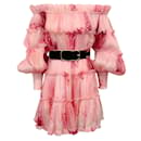 Leo Lin Pink Off Shoulder Leila Tiered Belted Dress - Autre Marque