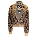 Alanui Tan / brown / Black Leopard Printed Fringed Trim Long Sleeved Deep V-Neck Cashmere and Wool Knit Sweater