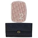 Christian Dior Trotter Wallet Pouch PVC Leather 2Set Pink White Navy Auth bs7051