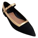 Laurence Dacade Chaussures plates Carmela Mary Jane en daim noir avec bordure dorée