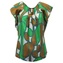 Diane Von Furstenberg bedruckte Bluse mit U-Ausschnitt aus grüner Seide
