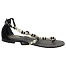 Rene Caovilla Pearl and Crystal-Embellished T-strap Sandals in Black Suede