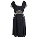 Temperley London Layered Embellished Waist Mini Dress in Black Rayon