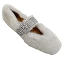 Jimmy Choo Latte Faux Fur Krista Flats with Crystal Embellishments