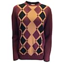 Plan C Burgundy Multi Argyle Diamond Knit Pullover Sweater - Autre Marque