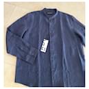 Camisa de lino azul marino con cuello Mao Adolfo Dominguez T. XXL (Talla de cuello 47,5cm)