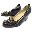 NEW CHRISTIAN LOUBOUTIN SHOES 36 BLACK LEATHER WEDGE BOATS SHOES - Christian Louboutin