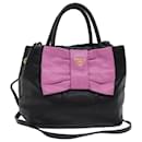PRADA Ribbon Hand Bag Leather 2way Black Pink Auth hk777 - Prada