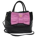 PRADA Sac à main ruban en cuir 2façon Noir Rose Auth hk777 - Prada