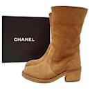 Chanel Camel Suede Fur Boots