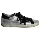 Golden Goose Metallic Super-Star Sneakers in Silver Leather and Black Suede