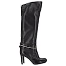 Sergio Rossi Zipper Detail Knee-High Boots in Black Leather