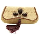 Anya Hindmarch Braided Raffia Natural Jeweled Purple Tassel clutch bag Handbag