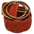 Bottega Veneta Cinturón con hebilla grande en piel Ecaille roja en tono bronce 85/34