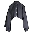Loewe Flowy Button Down Cropped Blouse with Accent Sleeves in Black Polyester