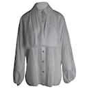 Chanel SS23 Chemise boutonnée perforée avec écharpe en coton blanc