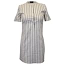 Theory Trapeze Striped Mini Dress in Ivory and Black Cotton Linen