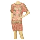 Isabel Marant Rouge Crème Gris 100% Taille de la mini robe transparente florale en soie 36