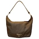 PRADA Brown Canvas Leather Handle Small Zipper Top handbag Shoulder bag - Prada