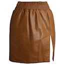 Miu Miu Mini Skirt with Slit in Brown Leather