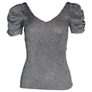 Sandro Metallic Puffed-Sleeved Stretch-Knit Top In Silver Polyester