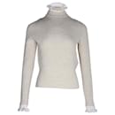 Sandro Miles Ruffled Collar & Cuffs Sweater In Cream Wool
