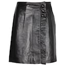 Sandro Jolie Ruffle-Trimmed Skirt in Black Leather