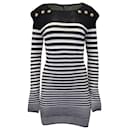Balmain Sailor Style Knitted Striped Dress in Navy Blue Polyamide