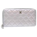 CHANEL Long Wallet Lamb Skin Silver CC Auth 49958a - Chanel