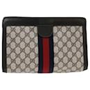 GUCCI GG Canvas Sherry Line Clutch Bag PVC Leather Navy Red Auth ep1288 - Gucci