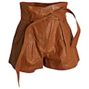 Ulla Johnson Othella High-Rise Belted Shorts in Brown Lambskin Leather