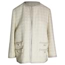 Gucci Houndstooth Open-Front Jacket in Cream Wool Tweed 