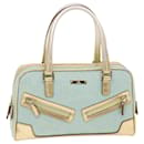 GUCCI GG Canvas Hand Bag Leather Light Blue Gold Auth 50157 - Gucci
