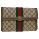 GUCCI GG Canvas Web Sherry Line Clutch Bag PVC Leather Beige Red Auth 49998 - Gucci