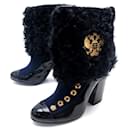 CHANEL SHOES PARIS-MOSCOW ANKLE BOOTS 38.5 PATENT LEATHER & FUR BOOTS - Chanel
