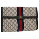 GUCCI GG Canvas Sherry Line Clutch Bag PVC Leather Red Navy gray Auth th3865 - Gucci
