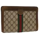 GUCCI GG Canvas Web Sherry Line Clutch Bag Beige Red 37.014.2125 Auth yk8078 - Gucci
