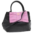 PRADA Ribbon Hand Bag Leather 2way Black Pink Auth 49914 - Prada