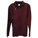 Armani Collezioni Asymmetric Zip Cardigan in Burgundy Cotton Wool - Giorgio Armani
