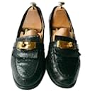 Mocassins HERMES Black Croco em muito bom estado 40,5 IT - Hermès