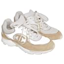 white/Beige Canvas CC Logo Lace Up Sneakers - Chanel