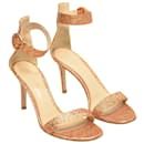 Copper Glitter Embellished Portofino Ankle Strap Sandals - Gianvito Rossi