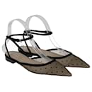 Black Mesh Polka Dot Ankle Strap Flat Sandals - Christian Dior