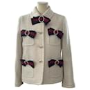 cream/Multicolor Bow Detail Tweed Cropped Jacket - Gucci