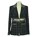 Black/Gold Fantasy Tweed Jacket with Leather Trims - Chanel