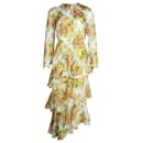 Zimmermann Golden Floral-Print Tiered Dress in Multicolor Silk