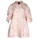 Simone Rocha Mini vestido camisa com estampa floral e manga exclusiva em algodão rosa