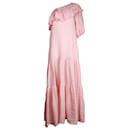 Lisa Marie Fernandez Arden One-Shoulder Tiered Maxi Dress in Pink Linen