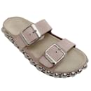 Alaia Nude Pink Suede Two Strap Sandal with Large Silver Studs - Alaïa