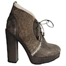 Moncler High Heel Ankle Boots in Brown Merino Wool